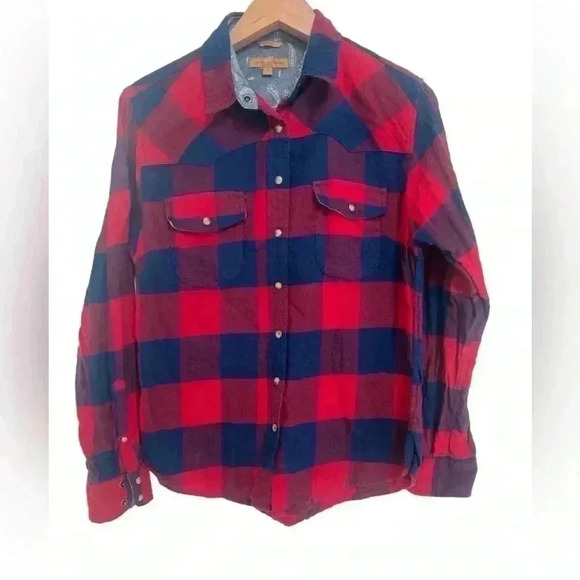 Jachs Girlfriend Red & Blue Flannel Shirt Size Small Pearl Snap Buttons - Picture 1 of 6